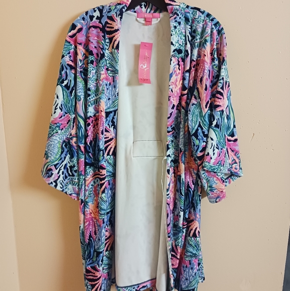 Lilly Pulitzer Bringing Mermaid Back Elaine Robe Soft Kimono Sleeve Size S/M
